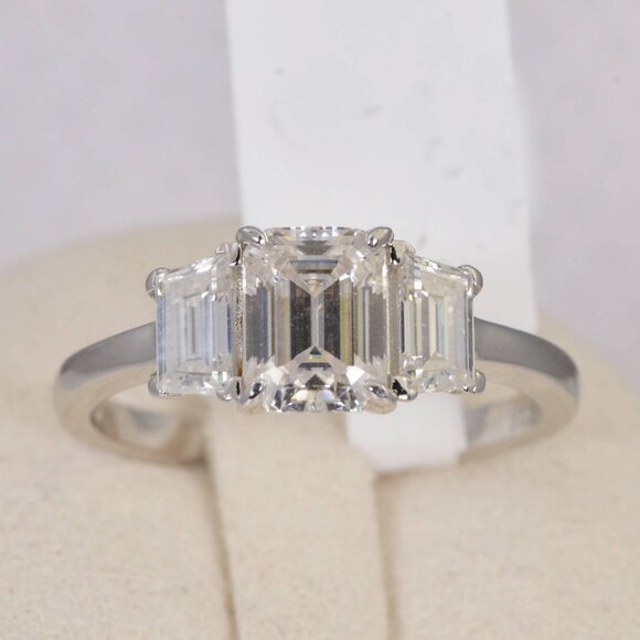 Certified 3.5 tcw Emerald Cut Moissanite Engagement Ring 925 - Picture 1 of 7